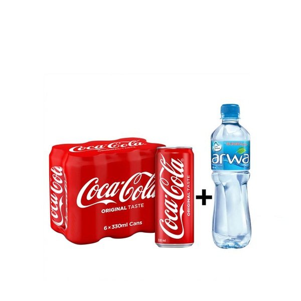 Coca-Cola 6 x 330ml Cans + Arwa Water 6 x 500ml Free
