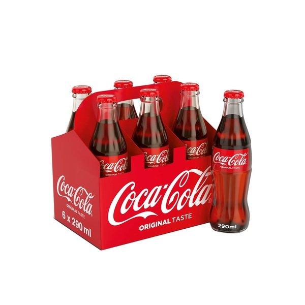 COCA-COLA Original Taste Carbonated Soft Drink Glass Bottle 290ml pack of 6