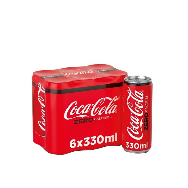 COCA-COLA Zero Calories Carbonated Soft Drink Can 330ml pack of 6