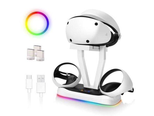 G-STORY Controller Charging Dock for PSVR2,RGB Light base Vertical Charging Station with VR Headset Holder Display Stand,PS VR2 Charger for Sense...