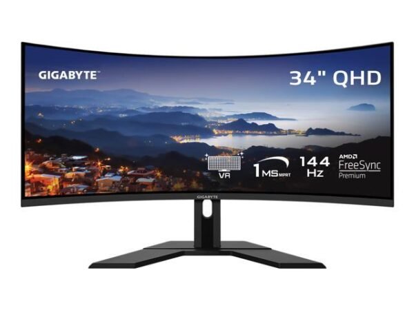 GIGABYTE - G34WQC Advanced - 34" VA Curved Gaming Monitor - WQHD 3440x1440 - 144Hz - 1ms MPRT - AMD FreeSync Premium - HDMI, DP - Height Adjustable...