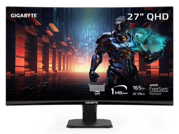 GIGABYTE - GS27QC - 27" VA Curved Gaming Monitor - QHD 2560x1440 - 165Hz/OC 170Hz - 1ms MPRT - AMD FreeSync Premium - HDMI, DP - Black