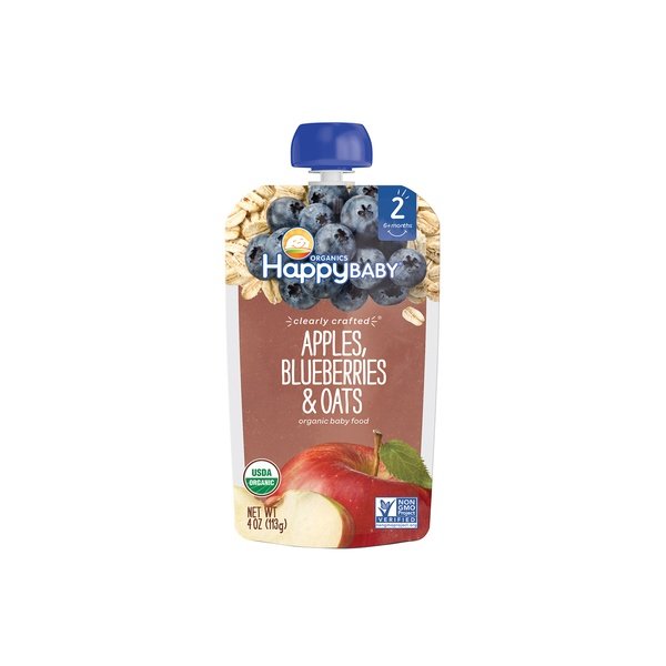 Happy Baby Organics Clearly Crafted Stage 2 Apples, Blueberries & Oats 113g Pouch