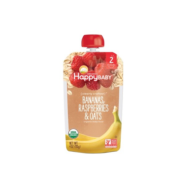 Happy Baby Organics Clearly Crafted Stage 2 Bananas, Raspberries & Oats 113g Pouch