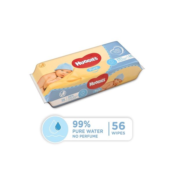 Huggies Pure Baby Wipes, 99% Pure Water Wipes, 1 Pack x 56 Wipes