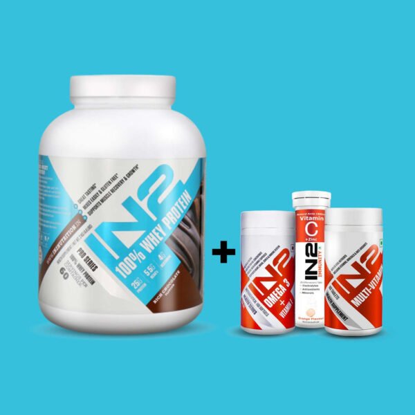 IN2 100% Whey Protein 2kg Rich Chocolate + IN2 Multi-Vitamin + IN2 Omega 3 + IN2 Vitamin C