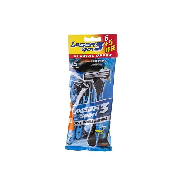 Laser Sport 3 Triple Blade Disposable Shaving Razor 5 + 5 Free