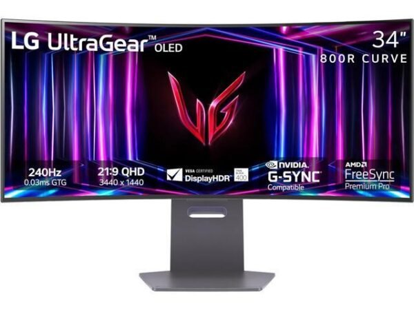 LG 34" 240 Hz OLED WQHD Gaming Monitor FreeSync Premium Pro & G-Sync Compatible 3440 x 1440 (2K) DCI-P3 98.5% (CIE1976) HDMI, DisplayPort, USB,...