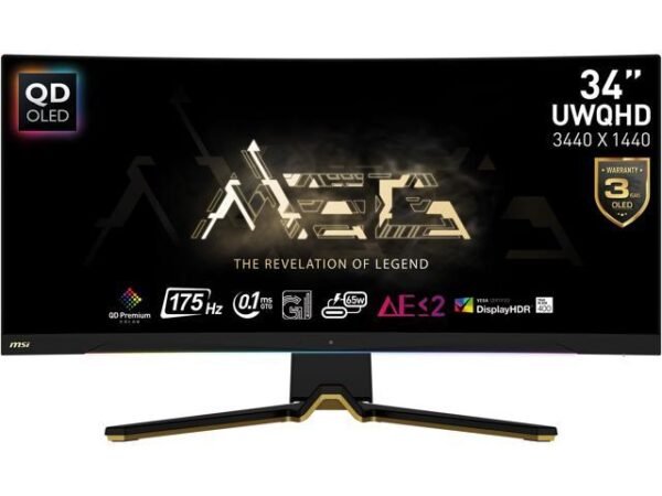 MSI 34" 175 Hz QD-OLED UWQHD QD-OLED Gaming Monitor FreeSync Premium Pro (AMD Adaptive Sync) 3440 x 1440 (2K) 97.8% Adobe RGB / 99.3% DCI-P3 /...