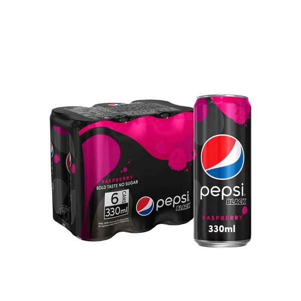 Pepsi black raspberry carbonated can soft drinks 330ml pack of 6