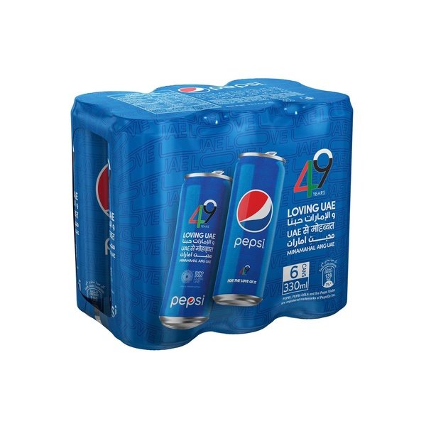 Pepsi carbonated can soft drinks 330ml pack of 6