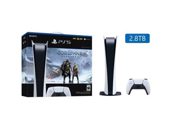 PlayStation_PS5 Video Game Console (Digital Edition) - God of War Ragnarök Bundle - Upgraded 2.8TB PCIe Gen 4 NVNe SSD Gaming Console