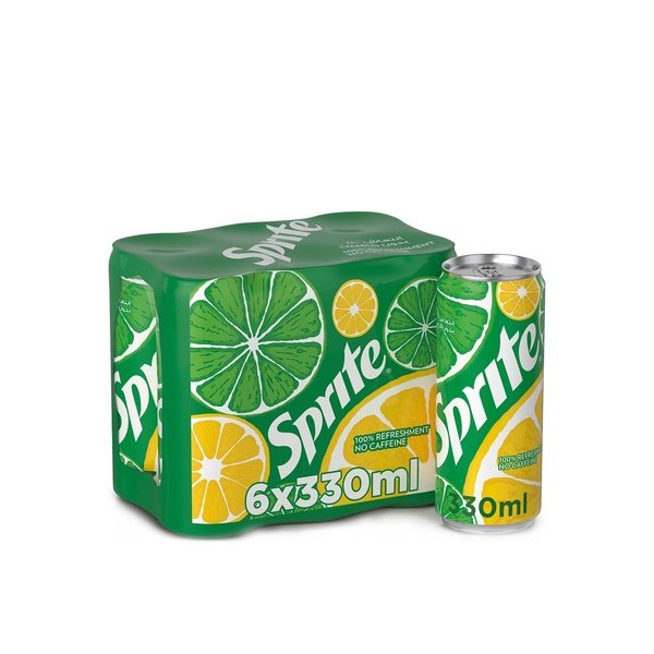 SPRITE Regular Lemon Lime Flavored Carbonated Soft Drink Can 330ml pack of 6