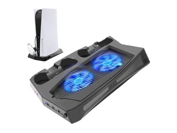 Vertical Stand with Cooling Fan for PS5 Console and Playstation 5 Digital Edition, Including 2 DualSense Controller Charging Dock and 3 USB Ports,...