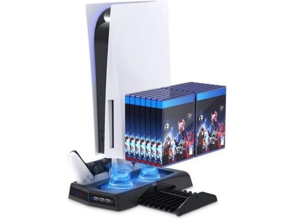 Vertical Stand with Cooling Fan for PS5 Console and PS5 Digital Edition,Charger for Charging Station Dock with Dual Controller Charger Ports and...